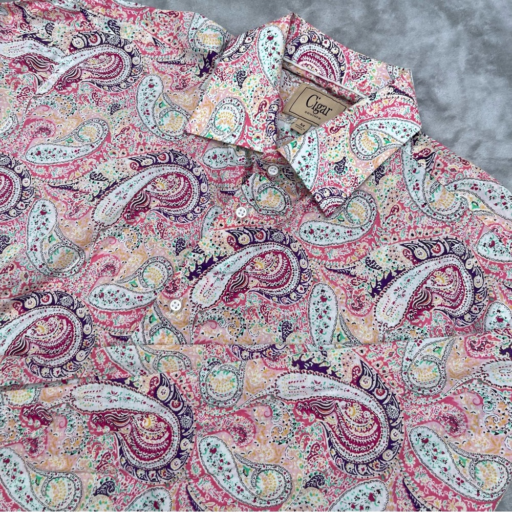 Cigar Couture Button Up Shirt Mens M Paisley White L/S Collared Cotton Casual